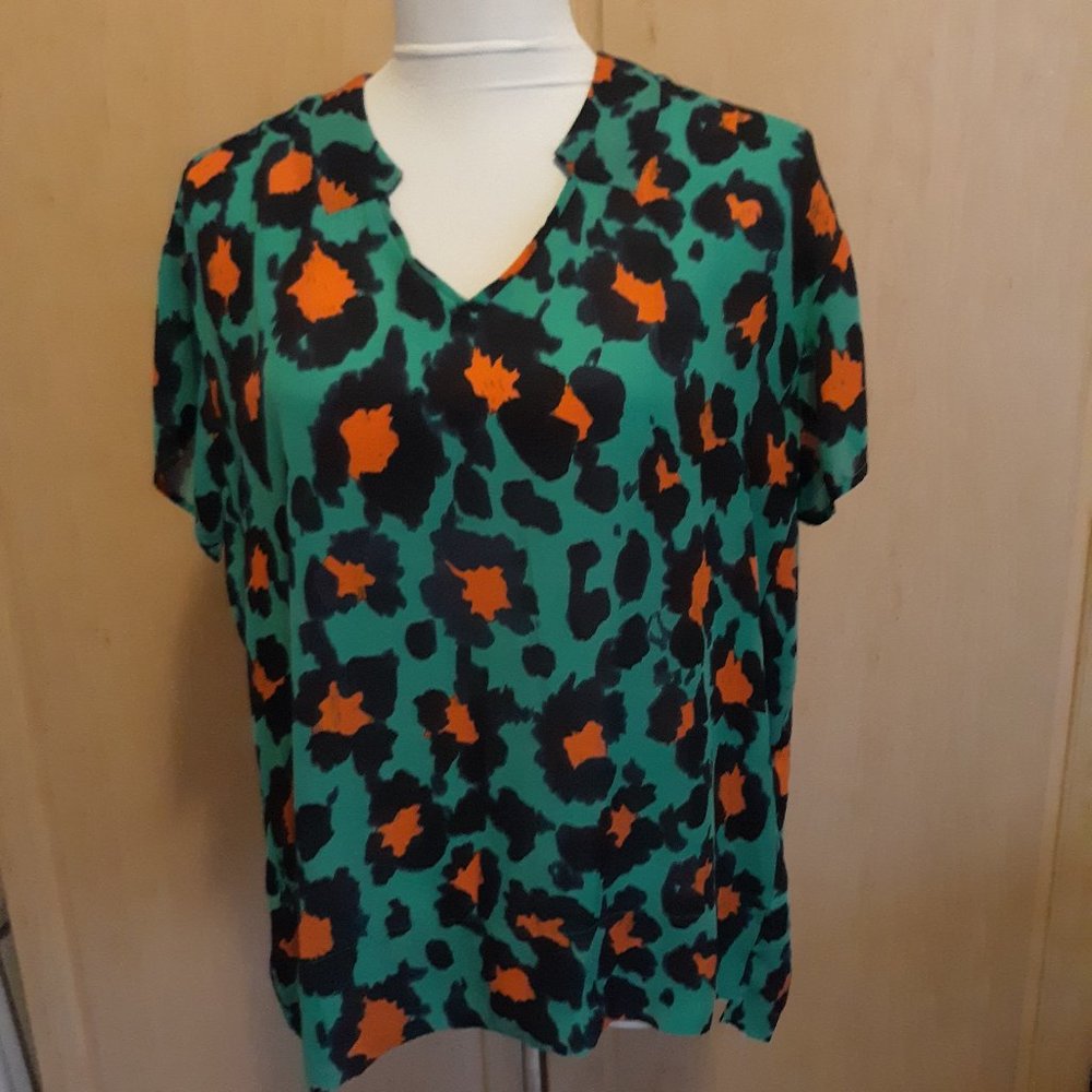 Cabi Green Leopard Blouse